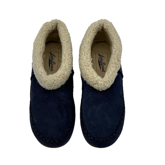 Lucky Brand Sabrina 2 Suede Moccasin Slippers Sherpa Lined Womens Sz 6 Navy Blue - Picture 3 of 7